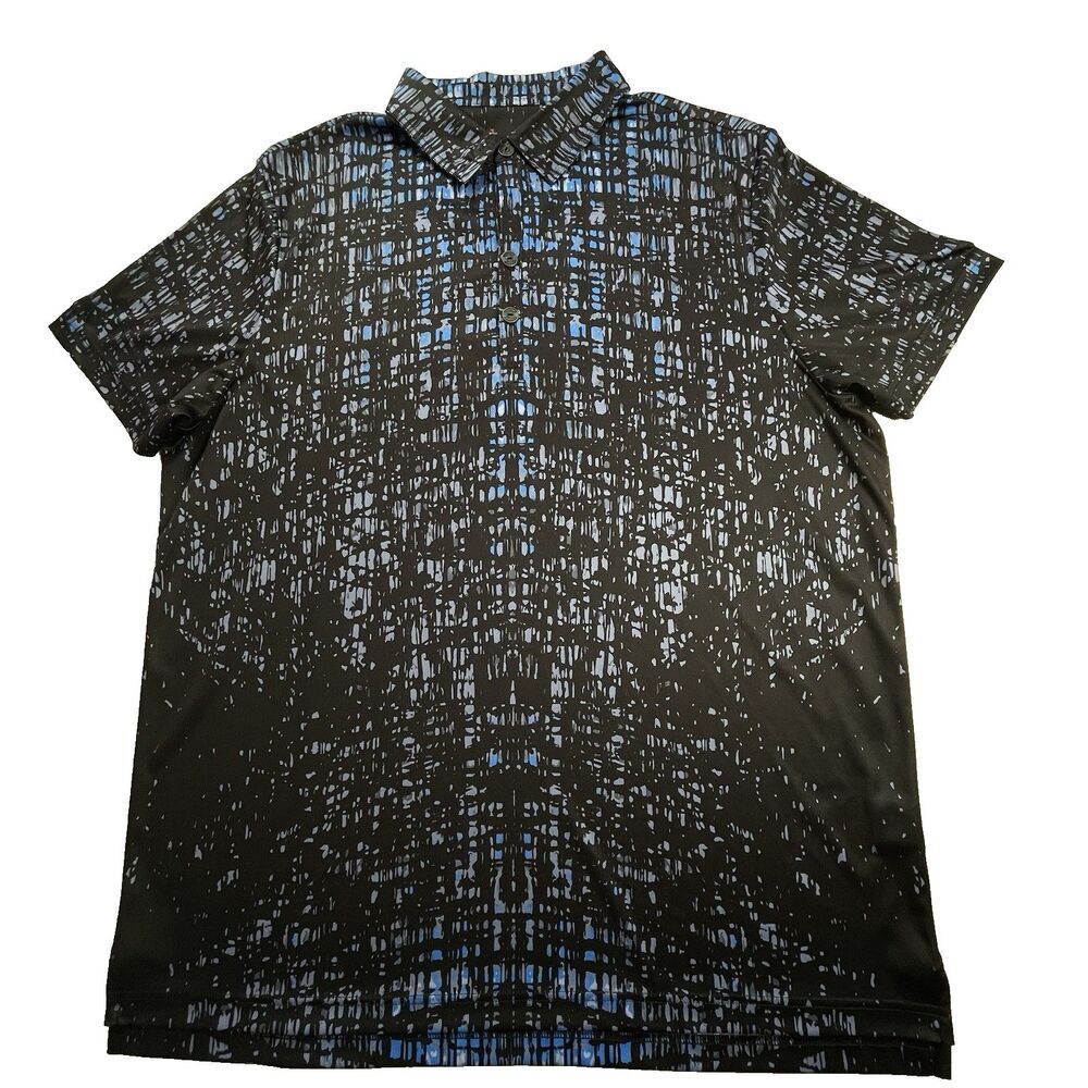 Jamie Sadock Polo Shirt Mens XL Abstract Digital Print Black Blue Pullover Golf